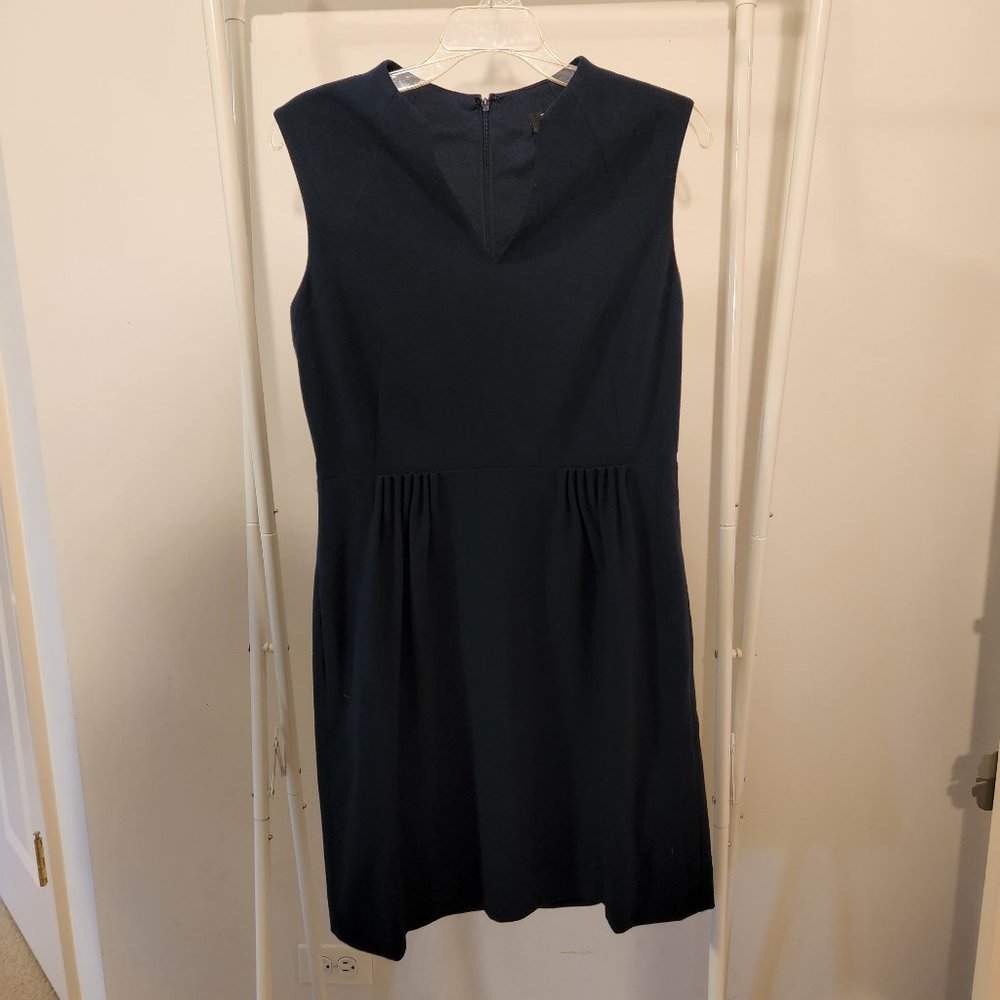 Tahari | Navy Blue Sleeveless Lined Dress with A-Line Ruching Waist Detail, Sz 8
